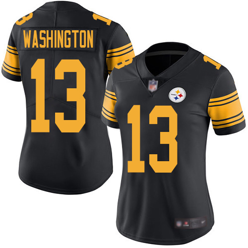 Women Pittsburgh Steelers Football #13 Limited Black James Washington Rush Vapor Untouchable Nike NFL Jersey